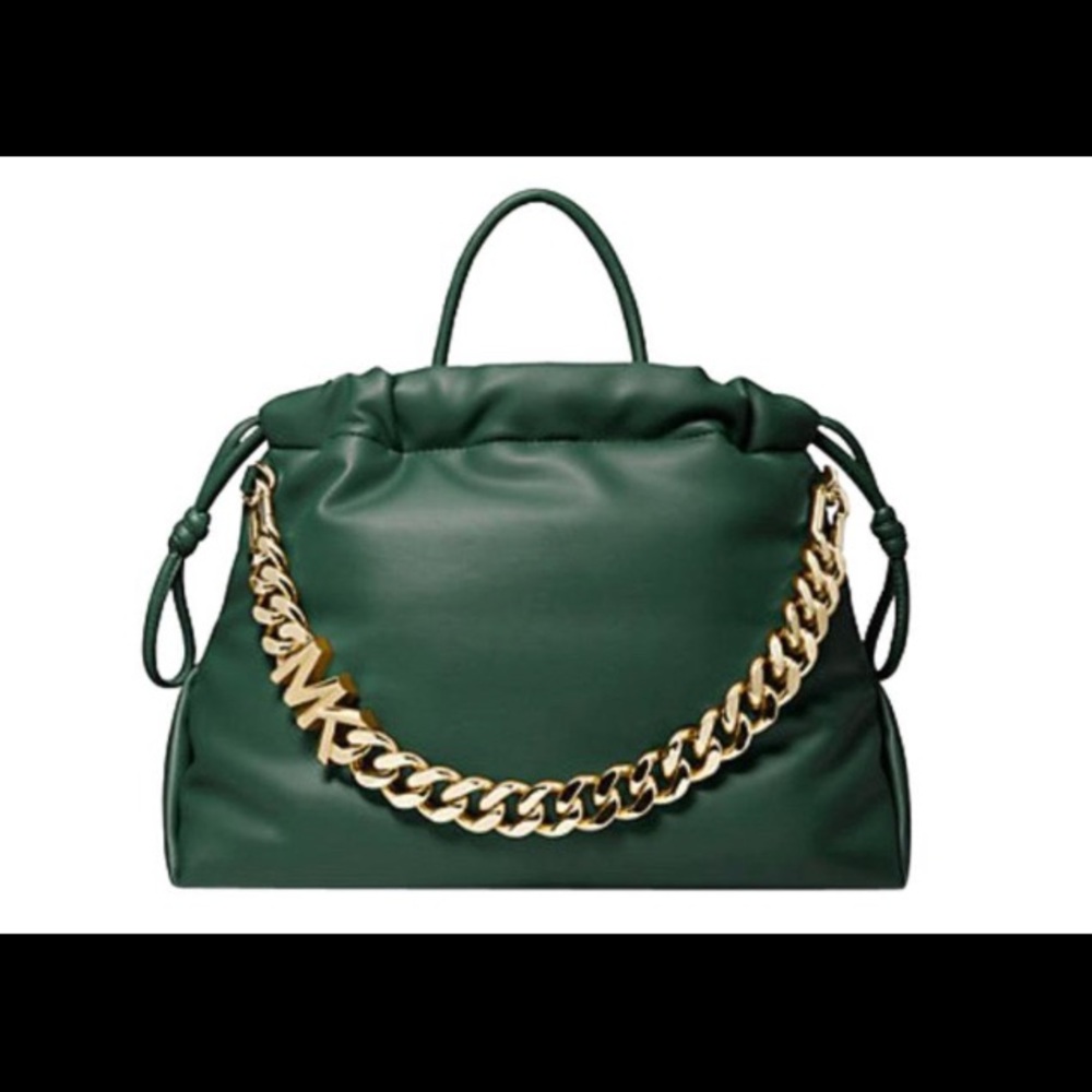 MK LINA 21.75"W X 12.5"H X 8"D Handle 3.5". Lining: 100% polyester. Drawstring.